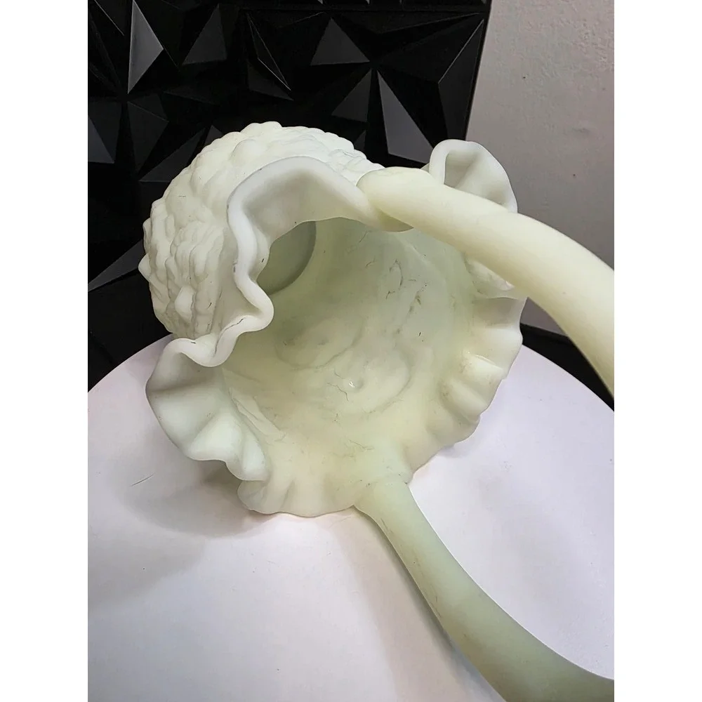 Fenton Custard Glass Poppy Family Basket Ruffled Edge Vintage Art Glass Yellow